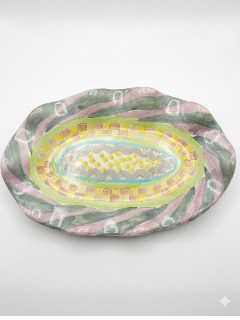 Vtg Mackenzie Childs "Cayuga" Fluted Edge Oval Serving Platter 6 X 9 1/2 Inches
